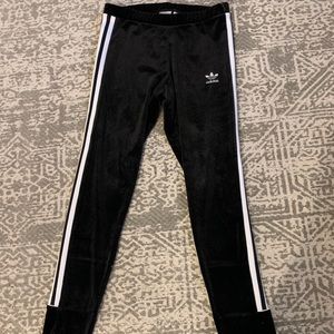 Adidas Black Three-Stripe Velour Legging Tight
